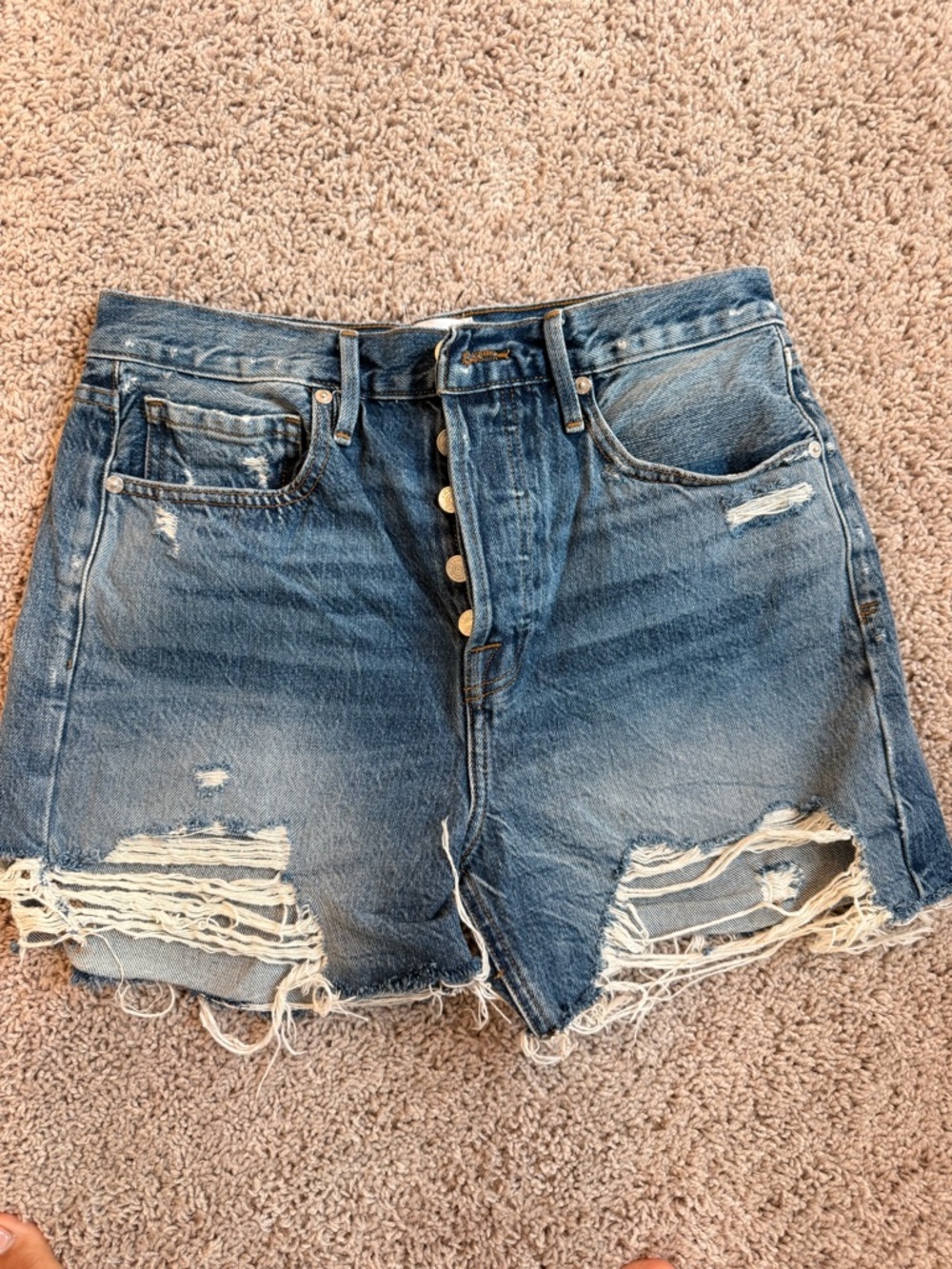 Frame Denim Distressed Button-Fly Jean Shorts - Blue